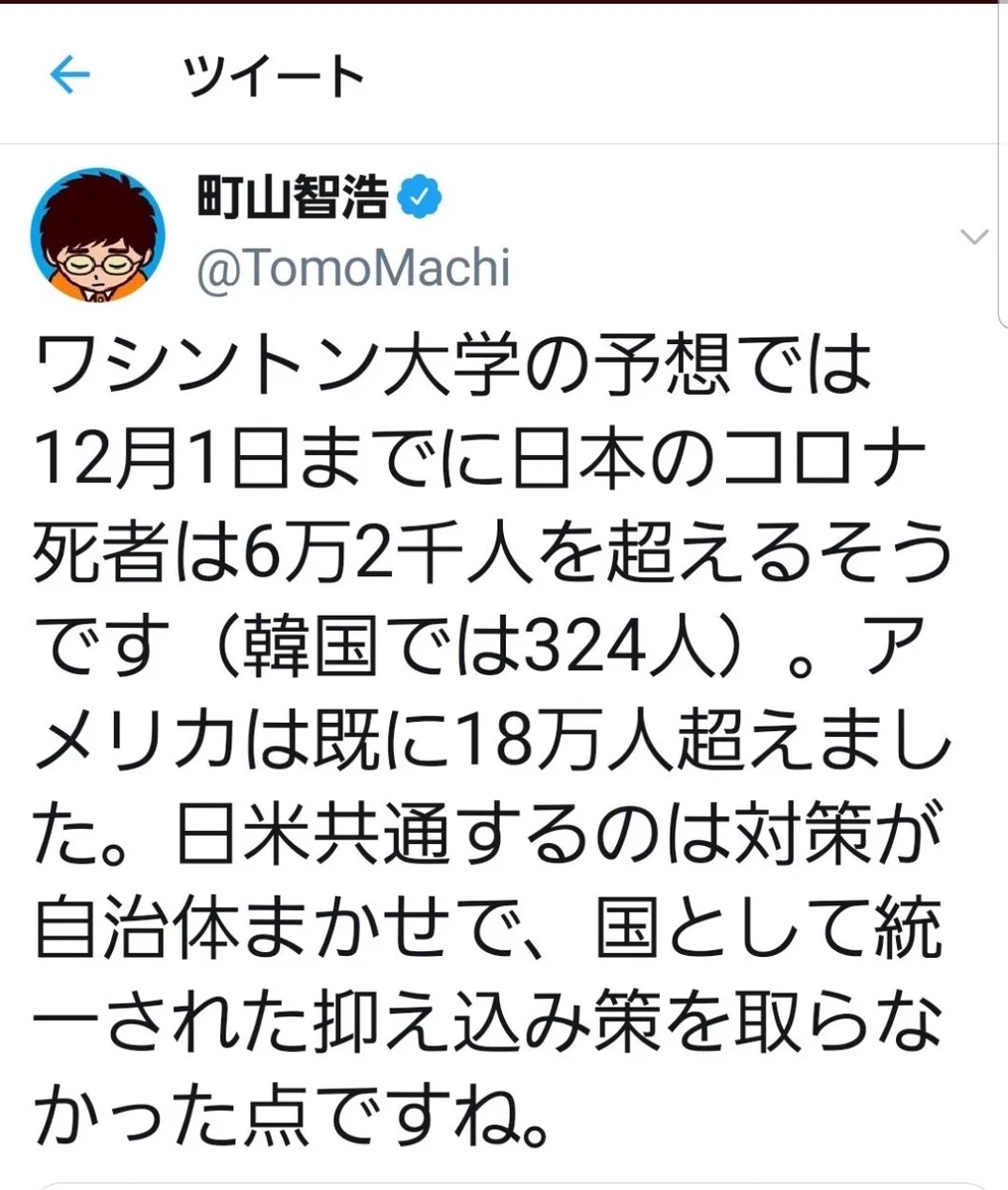 ワシントン大学の予想では、日本は12月までに6万人が感染症で死亡する予想だったが・・・