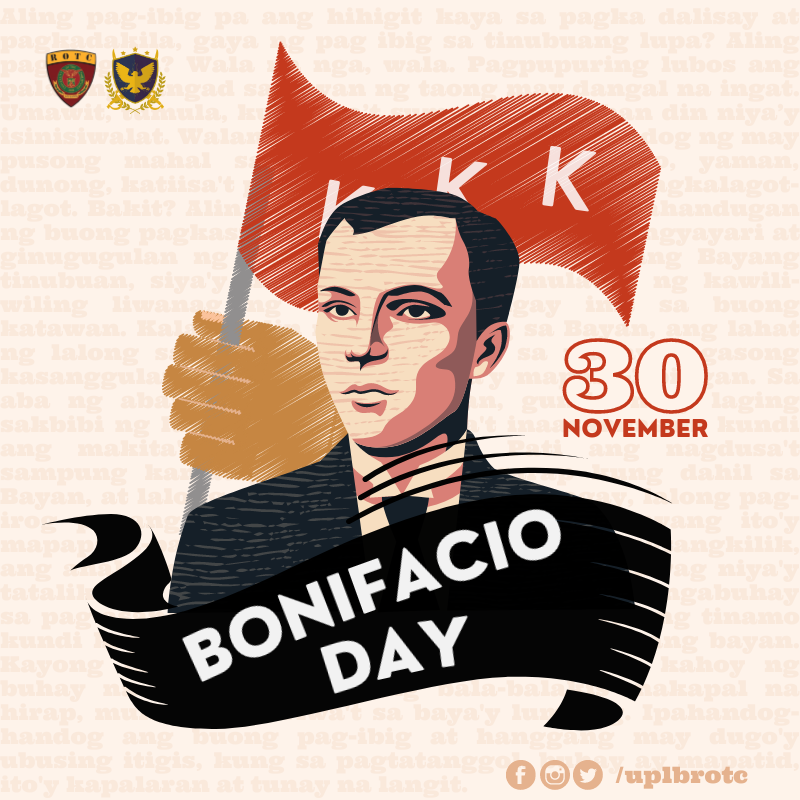 uplbrotc's tweet photo. On this day, let us celebrate the birth of a hero. The UPLB Corps of Cadets is one in remembering the life and story of Andres Bonifacio.

#BonifacioDay
#UPLBROTCtheBest https://t.co/t0ypTU47xU