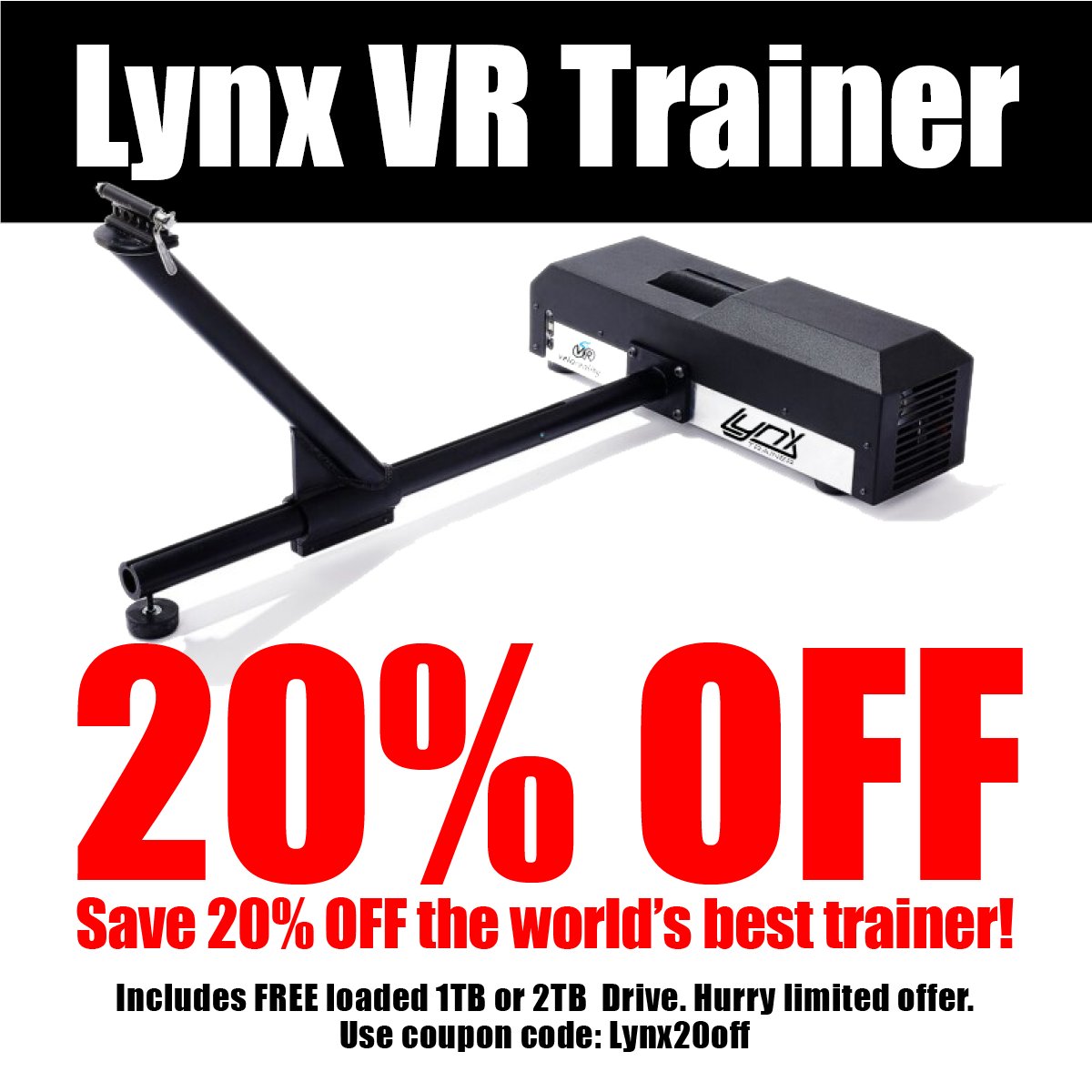 Cyber Monday Sale - mailchi.mp/0fc6002379e4/2…
SAVE 30% OFF all drives 
SAVE 20% OFF Lynx VR Trainer including FREE Hard Drive loaded with your choice of HD or 4K rides. 
HURRY BUY NOW. Offer won't last. Ride Reality.