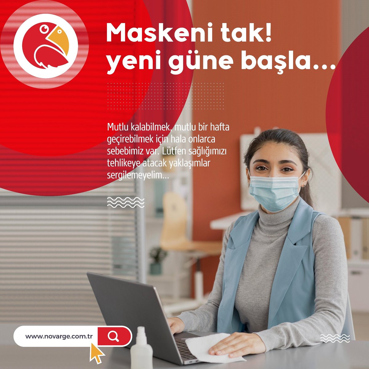 novargeas's tweet photo. Mutlu kalabilmek, mutlu bir hafta geçirebilmek için hala onlarca sebebimiz var. 🤗 Lütfen sağlığımızı tehlikeye atacak yaklaşımlar sergilemeyelim... 💪 Maskeni tak! yeni güne başla... 🇹🇷

#Pazartesi #Novarge #UzaktanEğitim https://t.co/rQjtO8km7C