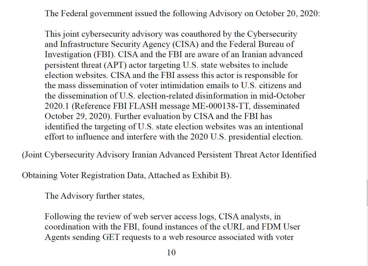 No, this cybersecurity advisory has nothing to do with their complaint or causes of action. It's a non-thing that's wasting time and consuming space. And the voting machine purchase isn't evidence of fraud and doesn't violate the constitution, whyamihere?
