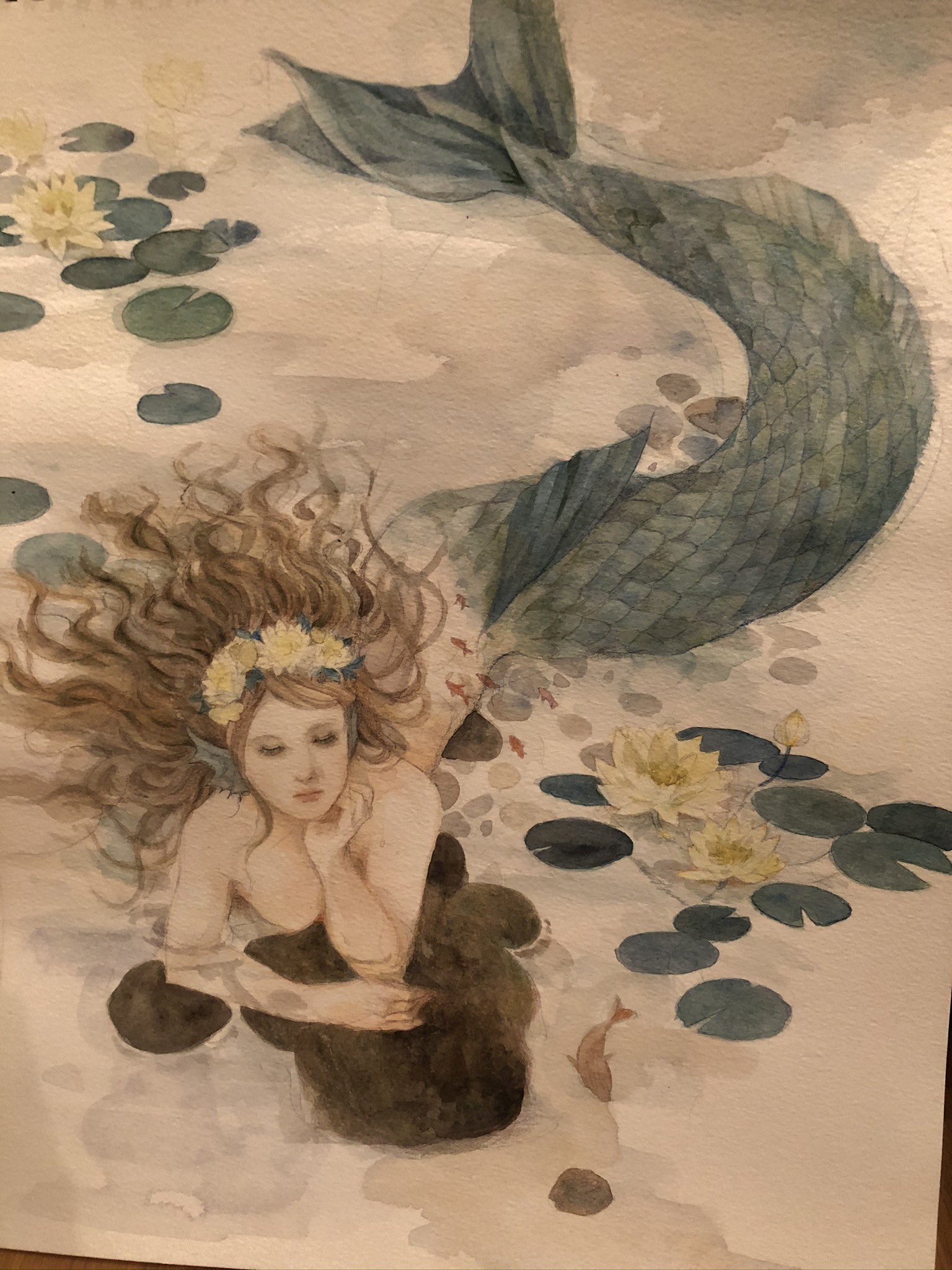 絵画　人魚 No.516 F4キャンバス 原画 アクリル画 人魚姫 人魚 mermaid