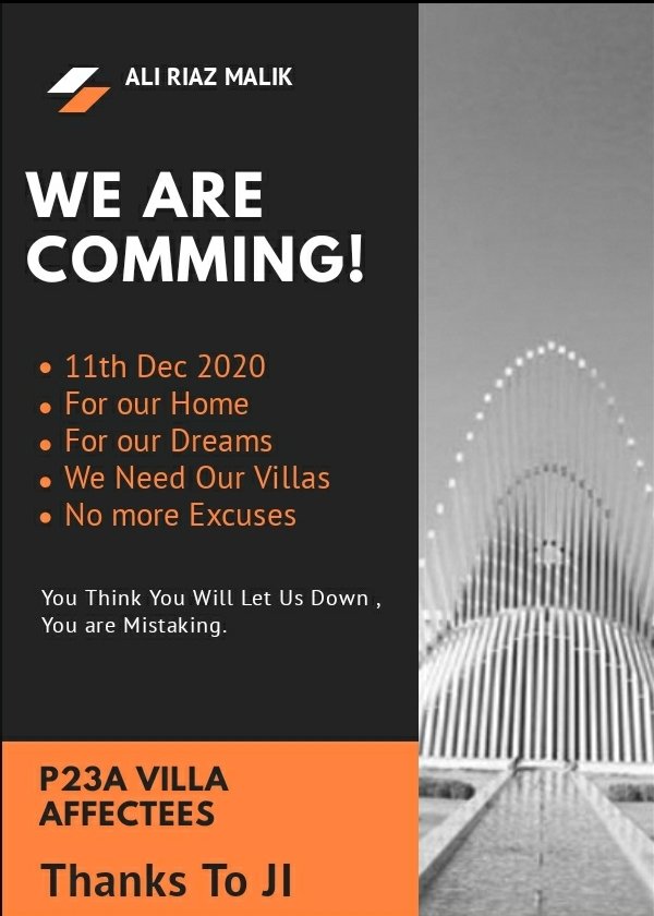 #P23A @MalikRiaz_ @AliRiazHussain @BahriaTownOffic Mr Malik Riaz Btk Give us our Villas Your fight with justice in 2018. But we pay u Instalments timely from 2014 to 18. It mean our villas are placed at Precinct 10 A.But you give us sadness.We r still Homeless Btk P23 A Affec