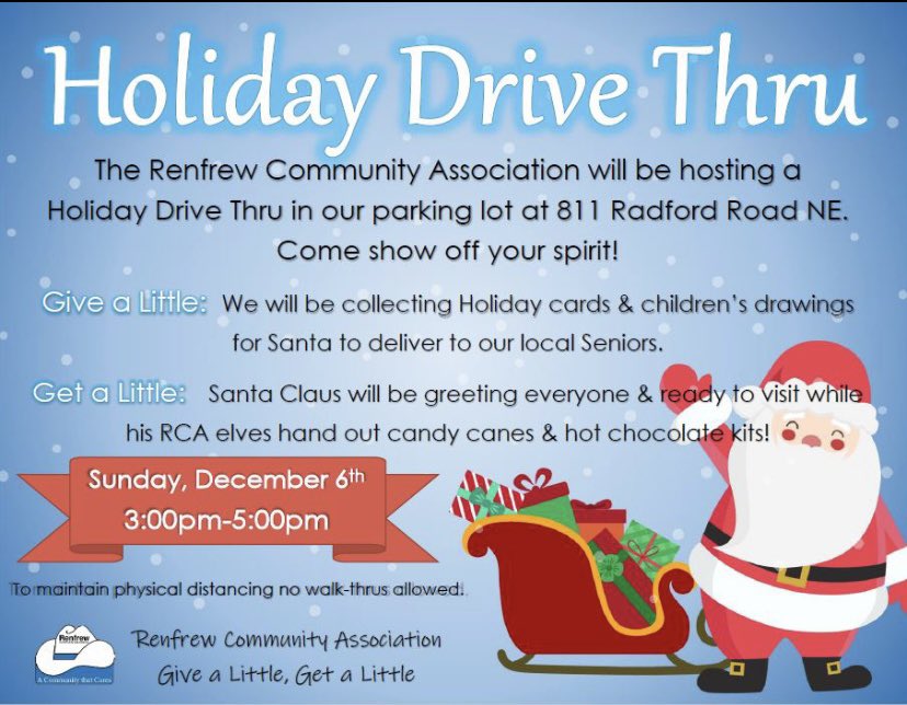 RenfrewCA's tweet photo. Next Sunday is our drive-thru holiday event. Hope to see you all there, to spread some safe and socially distanced cheer! #weheartrenfrew #lovewhereyoulive #tistheseason https://t.co/G0zI0G6z99