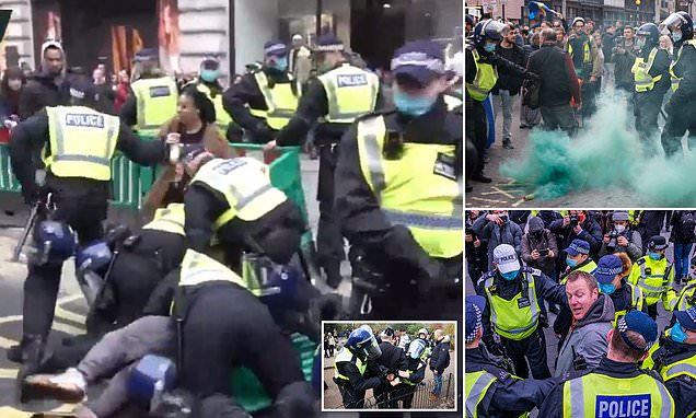 NVICLoeDown's tweet photo. More than 150 are arrested as police clash with anti-lockdown protesters in London and thousands march against restrictions - while 100 Tory MPs prepare to rebel against Tiers after admission that indoor socialising ban could last until EASTER
 
https://t.co/VJnpaumcMu https://t.co/UuyoEp0CJz