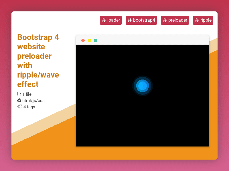 CodeRatings's tweet image. Bootstrap 4 website preloader with ripple/wave effect #loader #bootstrap4 #preloader #ripple #coderatings coderatings.io/snippet/745