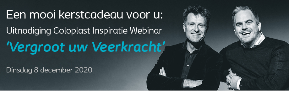 De Coloplast Academy organiseert voor zorgprofessionals op 8 december om 16.00 uur het Webinar “Vergroot je Veerkracht” met Niek van den Adel &amp; Richard de Hoop. Zij geven inzichten, praktische tips en een energieboost! Deelnemen? Stuur een e-mail naar: infoacademy@coloplast.com.