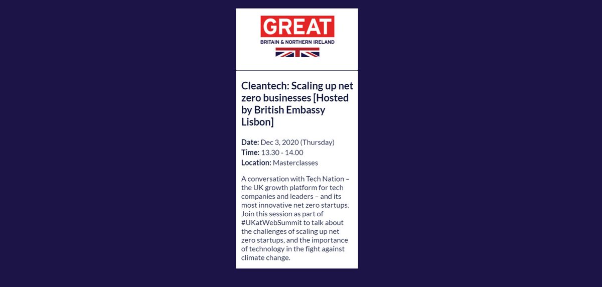 Scaleups are leading the transition to a low carbon economy. This Thursday (1.30 pm) we will host a masterclass where <a href="/TechNation/">Tech Nation</a> will be hearing how <a href="/Circulor1/">Circulor</a>, <a href="/NakedEnergyLtd/">Naked Energy Ltd</a> and @Sero_group are innovating for the #NetZero future.
#UKatWebSummit #WeAreTechNation #COP26Action