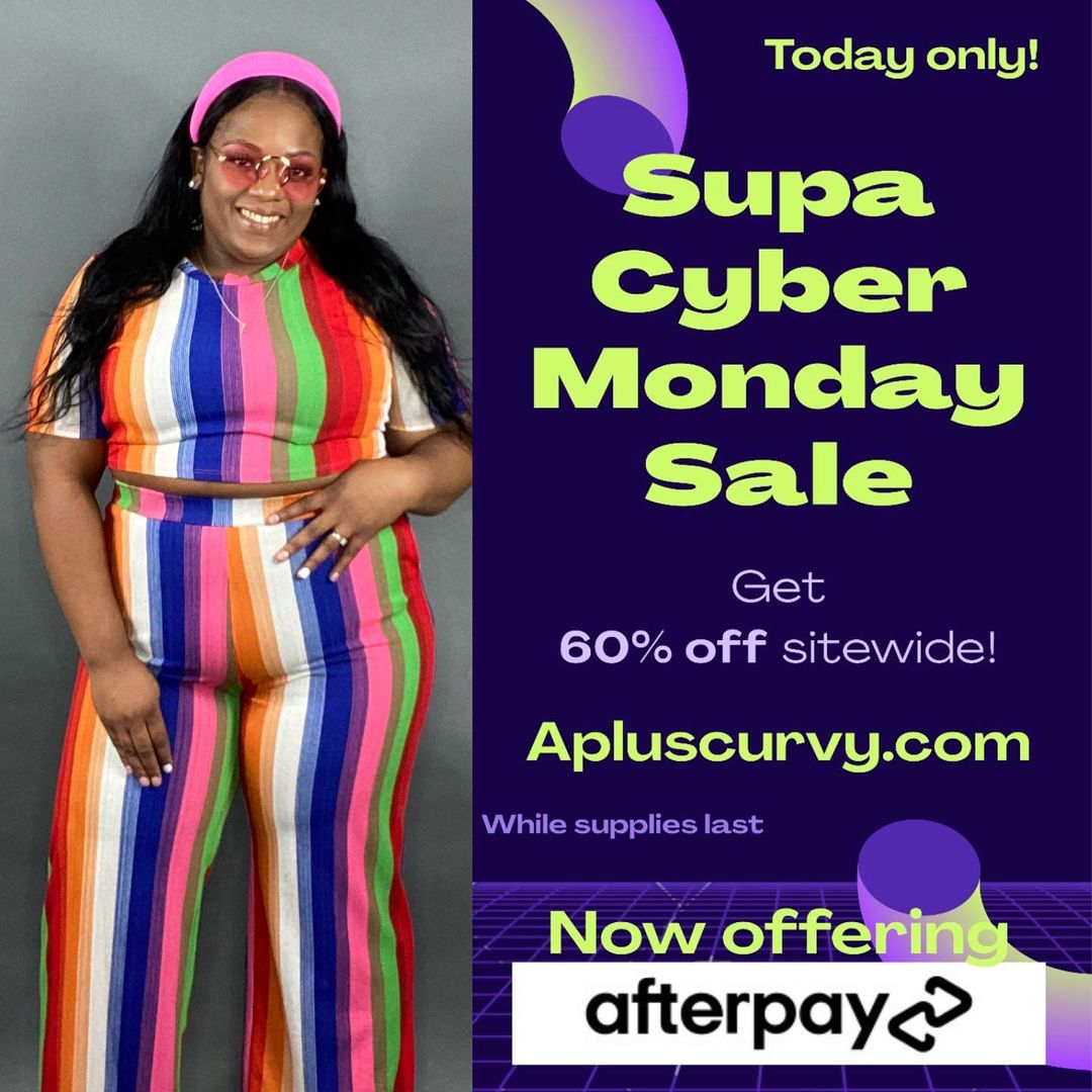 LabelCurv's tweet image. @a_plus_curvy Biggest sale of the
year! apluscurvy.com! 60% off
everything! Afterpay now available!
Shop Today! Slay Tomorrow! Pay
Later! #plussizefashion #cybermonday #labelcurv#ad