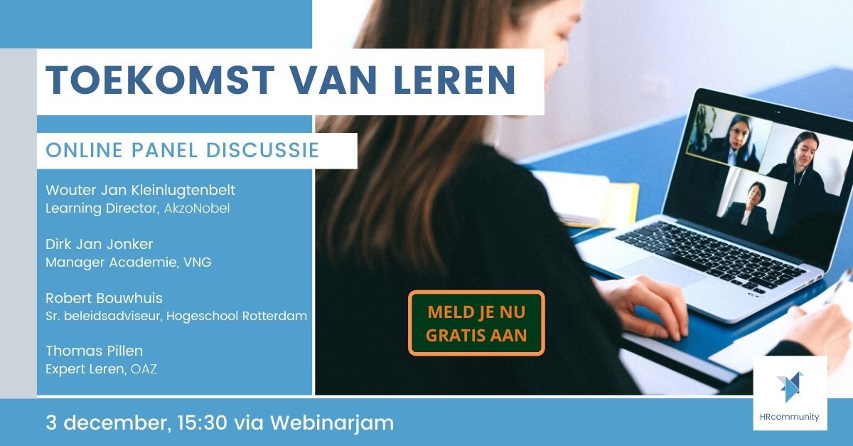 Hoe zie jij de toekomst van het leren in jouw organisatie? Vier ervaringsdeskundigen gaan met elkaar in gesprek op 3 december. Ook benieuwd hoe zij de uitdagingen en best practices over het leren van nu en de toekomst verbinden? Meld je hier gratis aan: bit.ly/3faVDyo