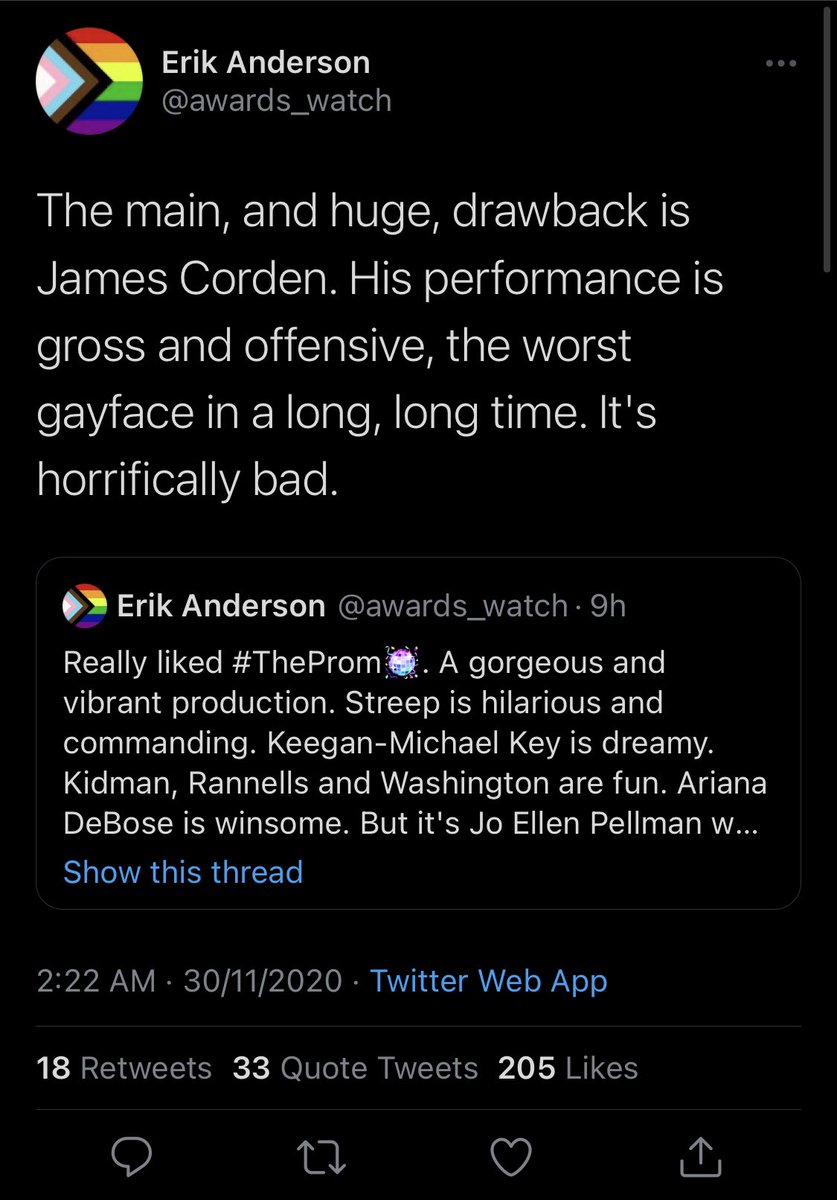 TheFilmUpdates's tweet photo. Ryan Murphy’s #TheProm is receiving mostly positive reviews from critics who are praising the film’s tone and most of its performances, but James Corden has been slammed for his “offensive” and “questionable” performance. https://t.co/r7s9rpqSVn