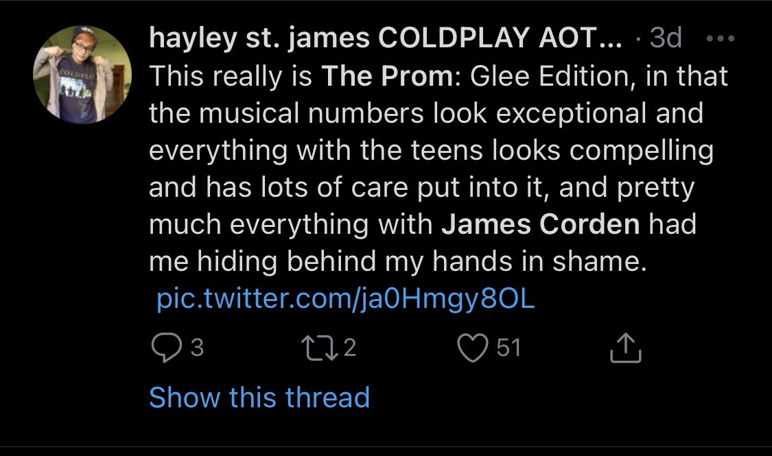 TheFilmUpdates's tweet photo. Ryan Murphy’s #TheProm is receiving mostly positive reviews from critics who are praising the film’s tone and most of its performances, but James Corden has been slammed for his “offensive” and “questionable” performance. https://t.co/r7s9rpqSVn