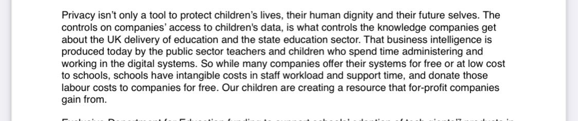 defenddigitalme's tweet photo. This 👇 is something most people don’t know: #edTech is a global industry and staff and children are often doing free labour for its benefit and product development through the use of our data. (As we explained in our #StateOfData2020 report exec summary https://t.co/g51xLMfdrE ) https://t.co/8ibDZ1Bbxb