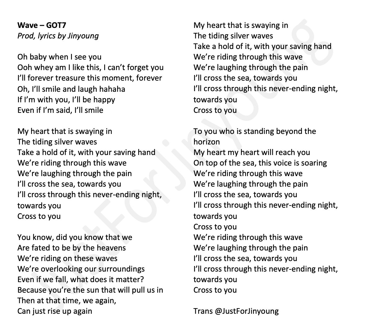 Just For Jinyoung Eng Wave Lyrics Prod Lyrics By Jinyoung Jinyoung 진영 Got7 갓세븐 Got7official Got7 Lastpiece Jfj Trans