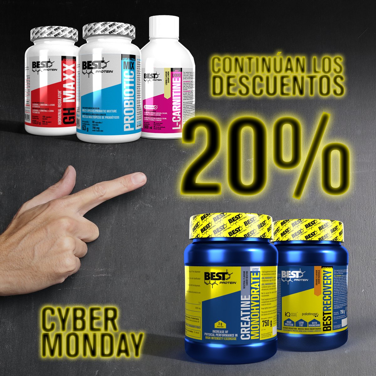 BestProteinES's tweet photo. 📢¡Ya estamos de CYBER MONDAY!📱
🖍️Aprovecha las OFERTAS y compra tus productos favoritos con GRANDES DESCUENTOS.
⏱️Promociones activas solo este lunes:                                    
 👉 https://t.co/f7pE3bnSdK
¿Te las vas a perder❓
#BESTPROTEIN #BeFast #BeSmart #BetheBEST https://t.co/bI17gnaw3G