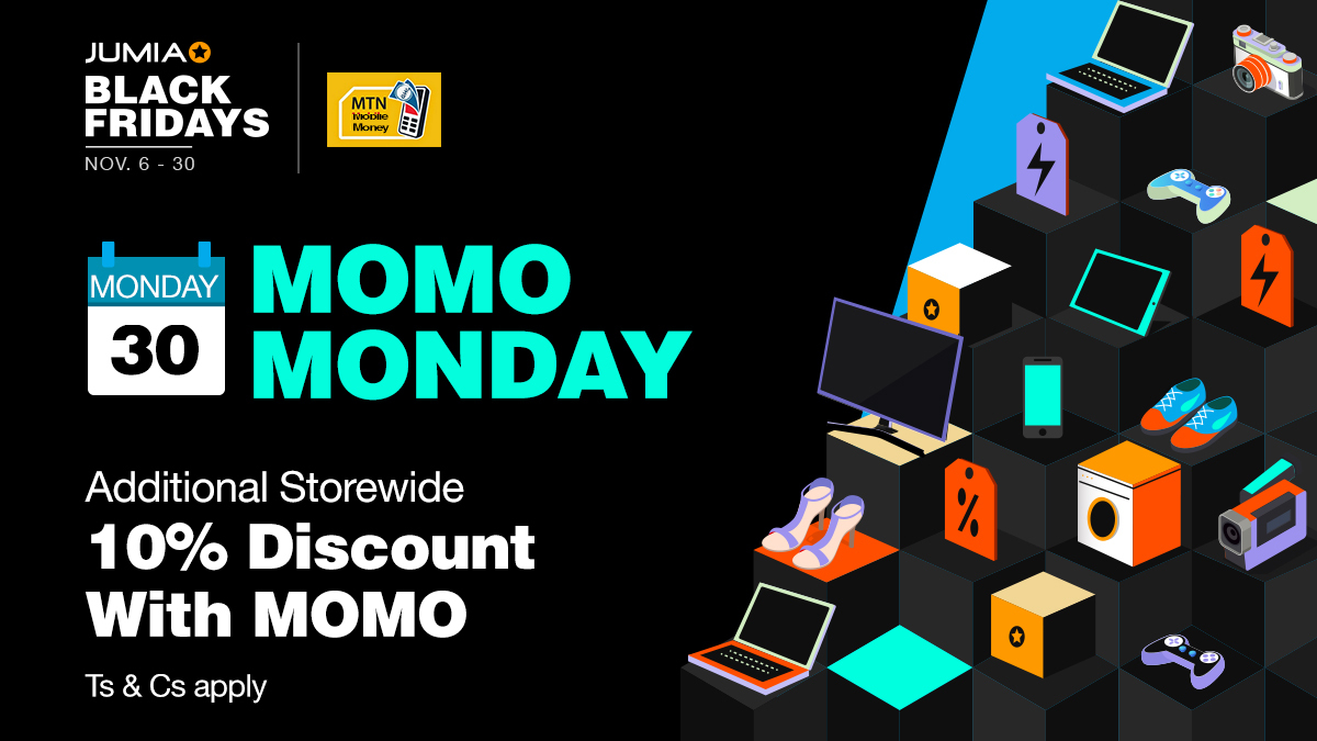 It's Officially MoMo Monday!
Click https://t.co/UVmq6nG6eP and enjoy an additional 10% discount with MTN Mobile Money! It's the last minute deals from #JumiaBlackFridays! https://t.co/ypaxYnLLZP