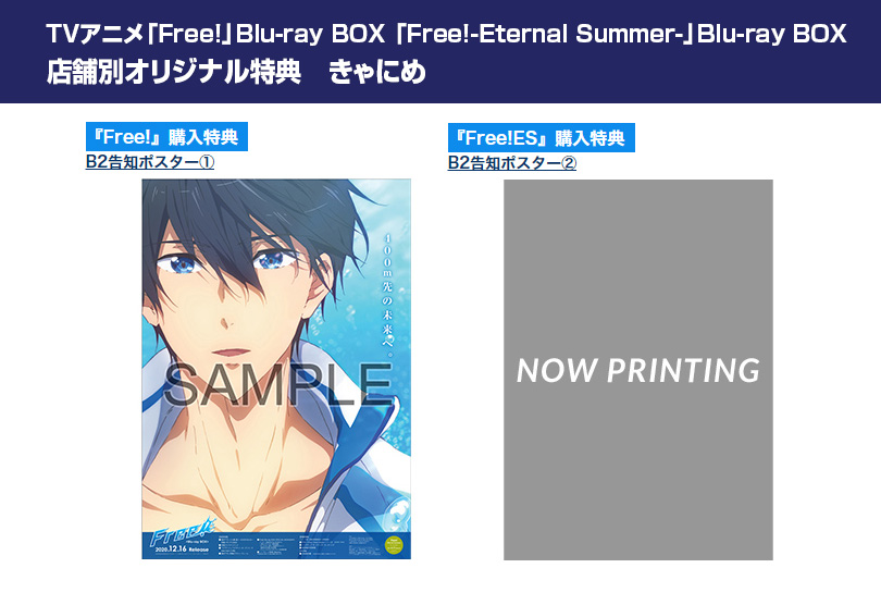 Free!】Blu-rayBOX きゃにめ店舗特典 B2告知ポスター Free! ES アニメイト購入特典 B2 ポスター