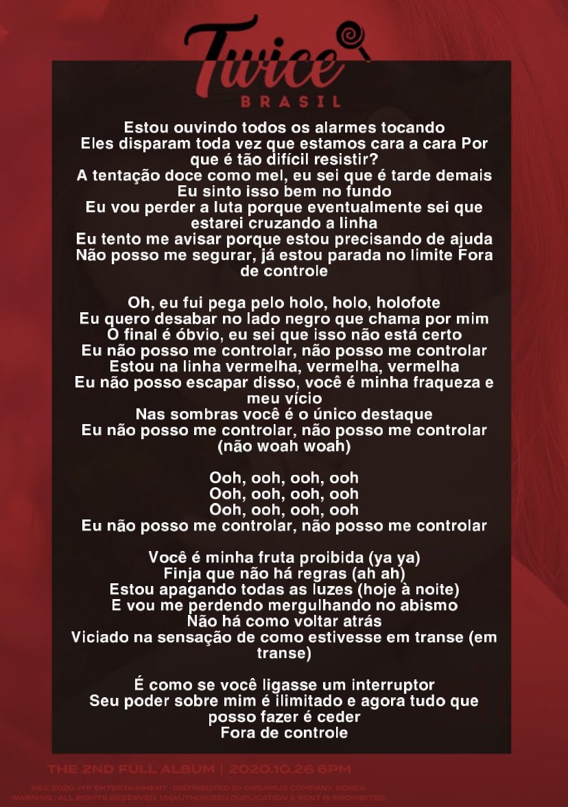 TWICE (NO) Brasil on X: 🇧🇷 - Tradução da letra de “I CAN'T STOP ME  (English Ver.)” #TWICE #트와이스 @JYPETWICE #ICANTSTOPMEEnglishVer   / X