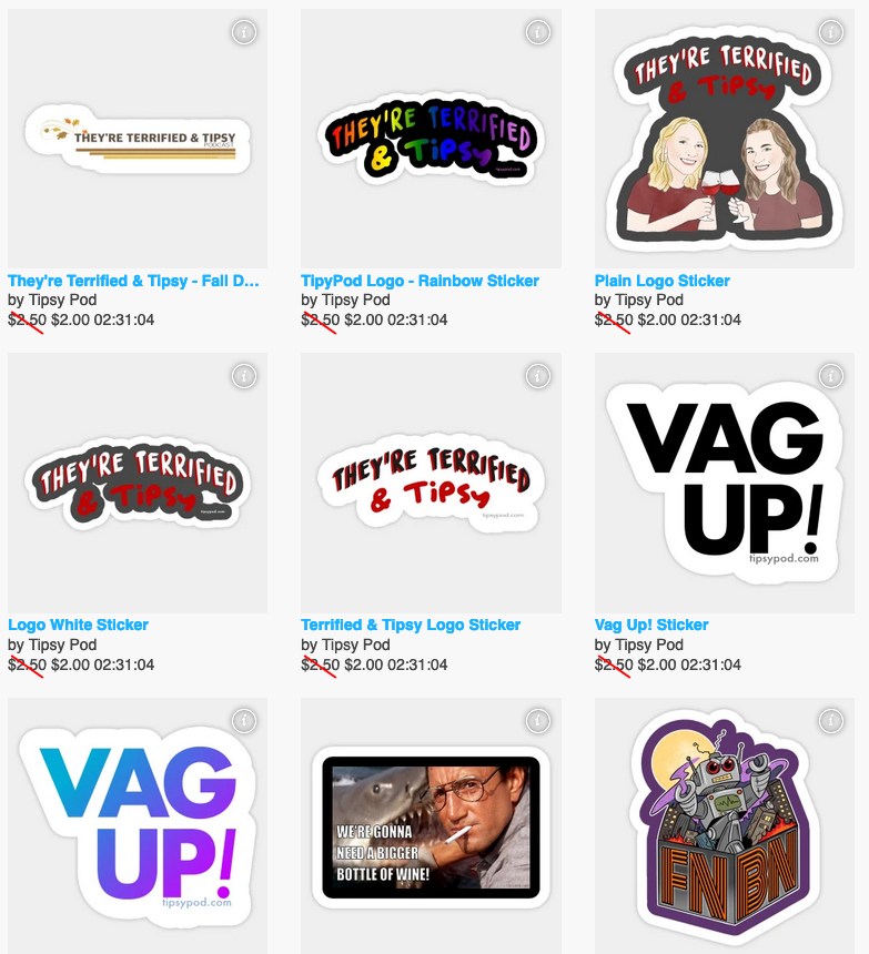 PodTipsy's tweet photo. Tipsy Pod Merch! ☺️🍷

T-Shirts, Stickers, and more--Up to 35% off Sale going on now! 

#BlackFriday2020 #Cybermonday2020 #SmallBusinessSaturday #PodSupport #IndieSupport #PodLove #podcast 

https://t.co/h7SlAR6djV https://t.co/xoMYAq4g1L