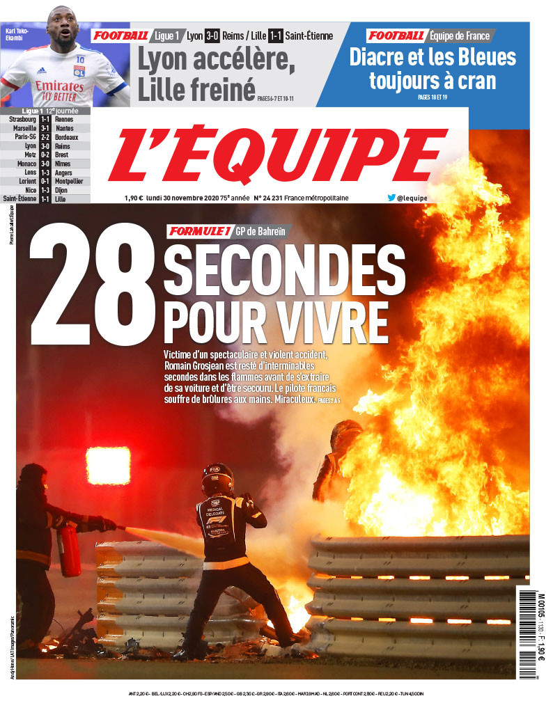 lequipe's tweet photo. La une du journal L'Équipe  du lundi 30 novembre. 

Le journal > https://t.co/HF2RmKRJLS https://t.co/7PFfMrWU6f