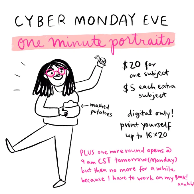 Hi I just opened one round of one-minute portraits + I'm opening one more round tomorrow (Monday) at 9 am CST ? https://t.co/bkhLGX9mwk 