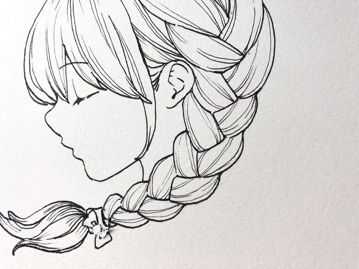 吉村拓也 イラスト講座 ٹوئٹر پر 三つ編みヘアーの描き方 線画を綺麗に描くコツ や 髪のツヤ感 を塗るポイント