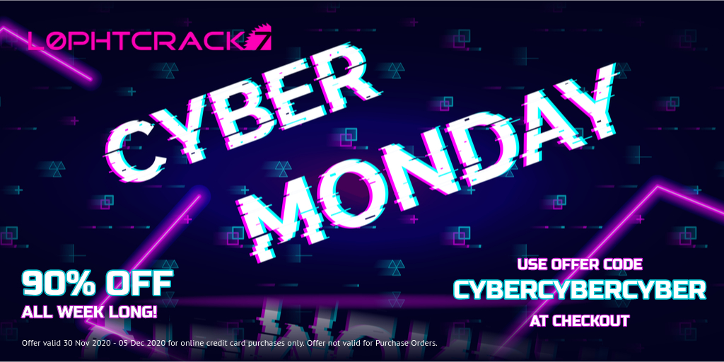 L0phtCrackLLC's tweet image. 🚨 L0phtCrack #CyberMonday Sale! 🚨

👉 𝟵𝟬% 𝗢𝗙𝗙
👉 ALL PRODUCTS!
👉 ALL WEEK LONG!

That's 𝗺𝗼𝗿𝗲 𝘁𝗵𝗮𝗻 $𝟮𝟭𝟱𝟬 𝗼𝗳𝗳 LC7 Enterprise! 😱  Has pandemic lockdown made use lose our minds? 🤪 

Use code CYBERCYBERCYBER at checkout on l0phtcrack.com to SAVE90%!!!