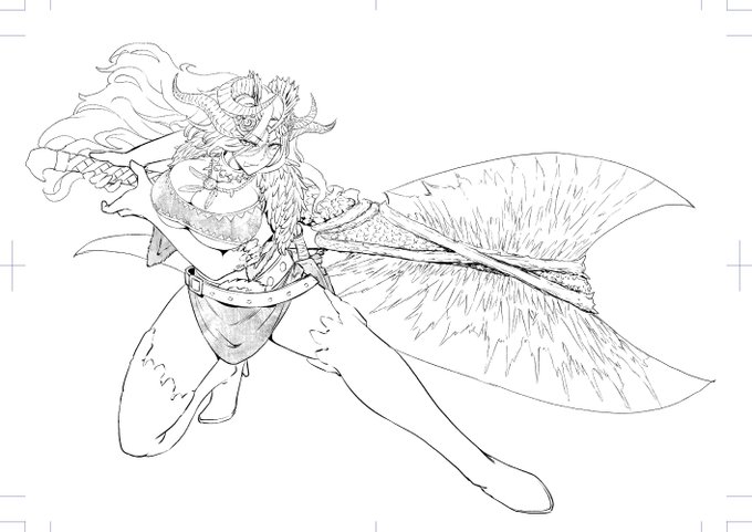 #線画と塗った後を見せてください  #モンハン #MHWI モンハンカラー第2弾 ホラーナイト装備とマム装備?だったと思う 