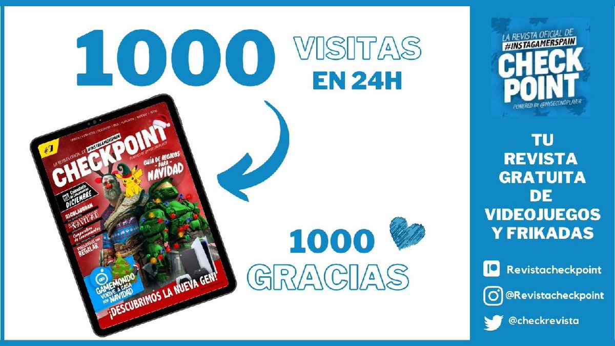 CheckRevista's tweet photo. 🎮🎉🎉 Buenos días 🎉🎉🎮
Muchas gracias a todos por el apoyo del número 7 de @CheckRevista
En 24 horas hemos logrado 1000 lecturas de la edición.
¡Mil gracias a todos por el apoyo y el feedback! ❤️

https://t.co/7TiRLDuXyT https://t.co/M9iSXOFBNu
