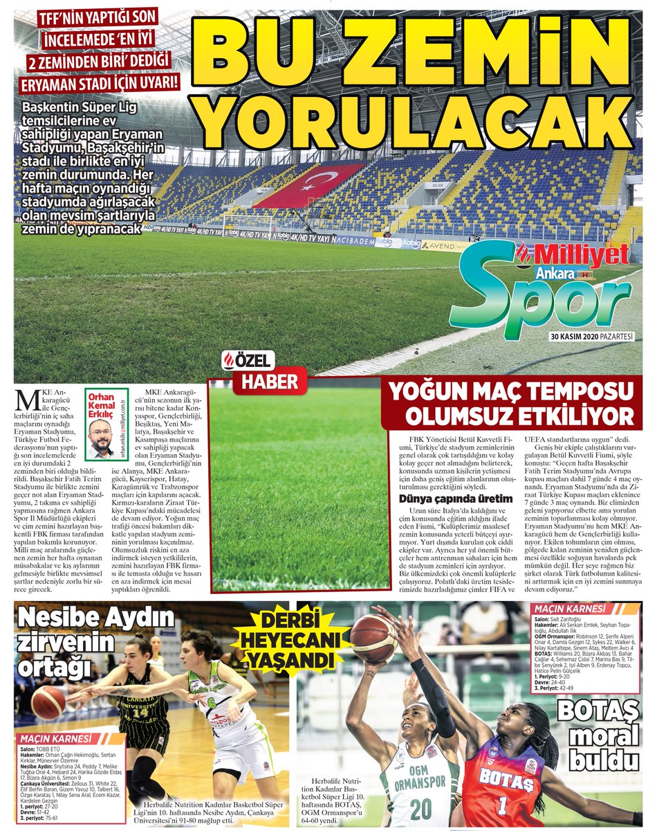 orhankemalerk's tweet photo. Eryaman Stadyumu, TFF'nin yaptığı son incelemede geçer not ald��. Ankara Spor İl Müdürlüğü ekipleri ve çim zemini hazırlayan başkentli FBK firması, 2 takımlı stada yoğun mesai harcıyor. Hedef; mevsimsel şartlar ile maç trafiğinin vereceği hasarı en aza indirmek. https://t.co/PFD8kR8okk