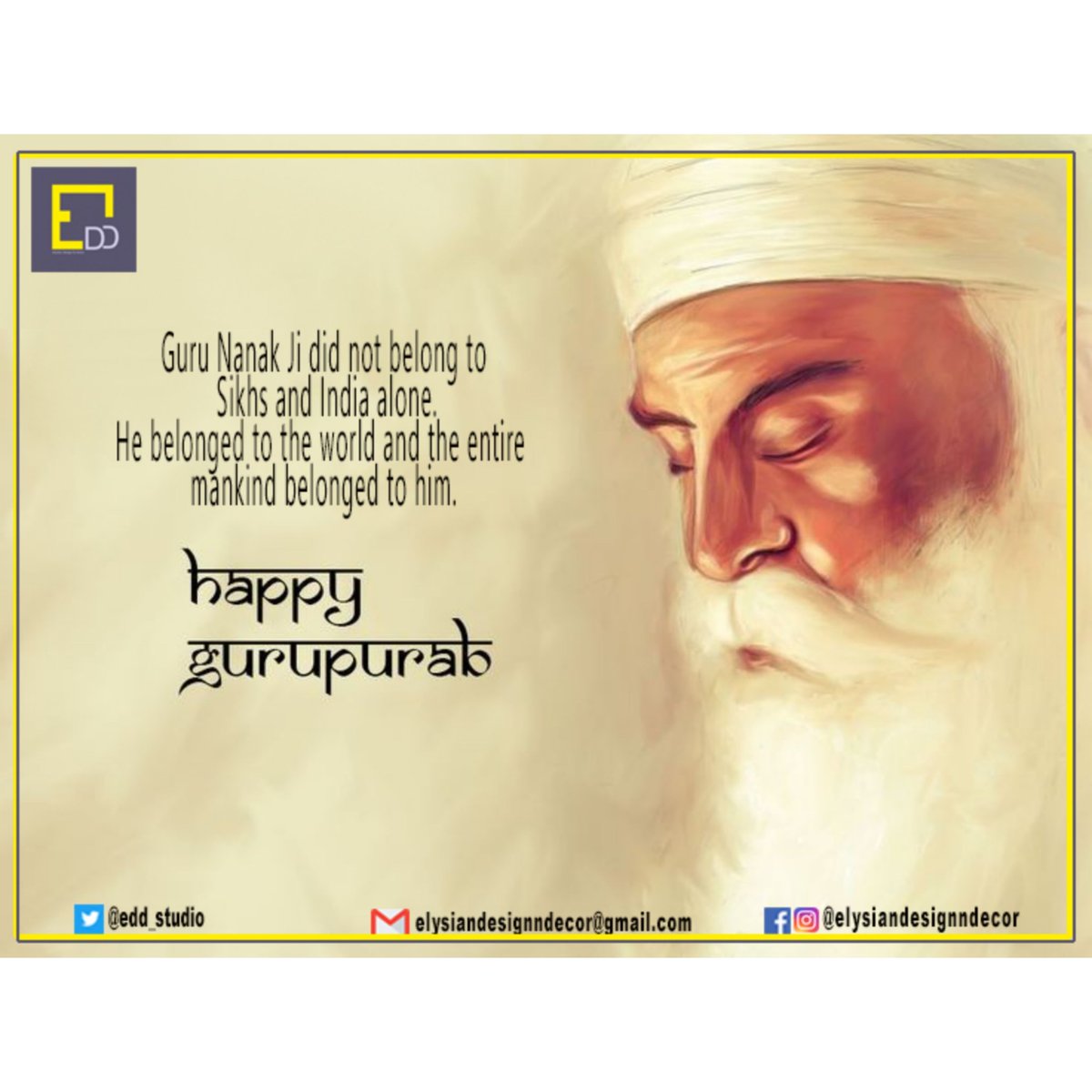 EDD_studio's tweet photo. Happy Gurupurab to all ! 

#GuruNanakJayanti2020 #gurupurab #GuruNanakDevJi #santrajindersinghjimaharaj #scienceofspirituality #elysiandesignndecor #elysiandesignndecorindia #edd_studio #edd_studioindia https://t.co/i48wfLEqTe
