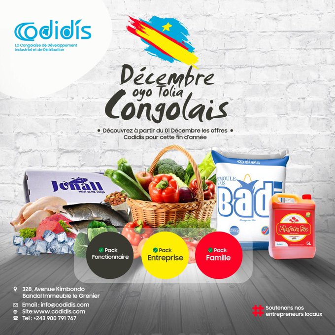 CodidisCongo's tweet photo. Ndeko Muasi to mobali
Entrepreneurs et chef d'entreprise,
Oyebi producteur moko na ba produits ya grande consommation made in congo?

Yebisa ye, akomela biso,tokosala naye partenariat, ba produits naye ekokota na ba Kits na biso.

LISOLO EZA BIEN.

DECEMBRE OYO,TOKOLIA CONGOLAIS. https://t.co/gkwMkYNSzu