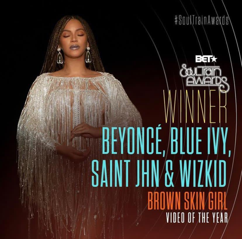 jada3_p's tweet photo. Brown Skin Girl” won Video of the Year at @SoulTrain Awards!

This is @wizkidayo’s SECOND win out of a total of 4 career nominations. 

Last year, he became the first Nigerian artist to win one and now he has two! 🦅❤️ https://t.co/udZ3LZwCtH