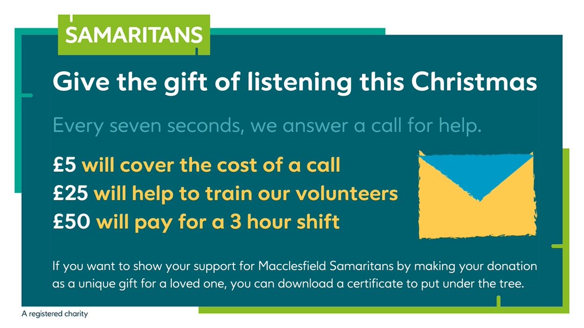This year has been an extraordinary one, so why not give an EXTRAORDINARY gift this Christmas? #GiveTheGiftOfListening

If you donate directly to our Macclesfield branch, you can download one of our gift certificates to give to a loved one.🎄

It’s easy 👇🏼
samaritans.org/branches/maccl…
