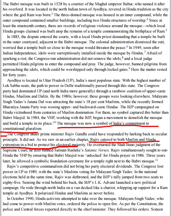 Rao had valid reasons to be agitated since it not only showed his failure to protect Mosque but also demolished his double game of protecting INC's base. Like Rajiv Gandhi, his moves were solely motivated to ensure political survival by appeasing Hindu-Muslim sentiments. 3/n