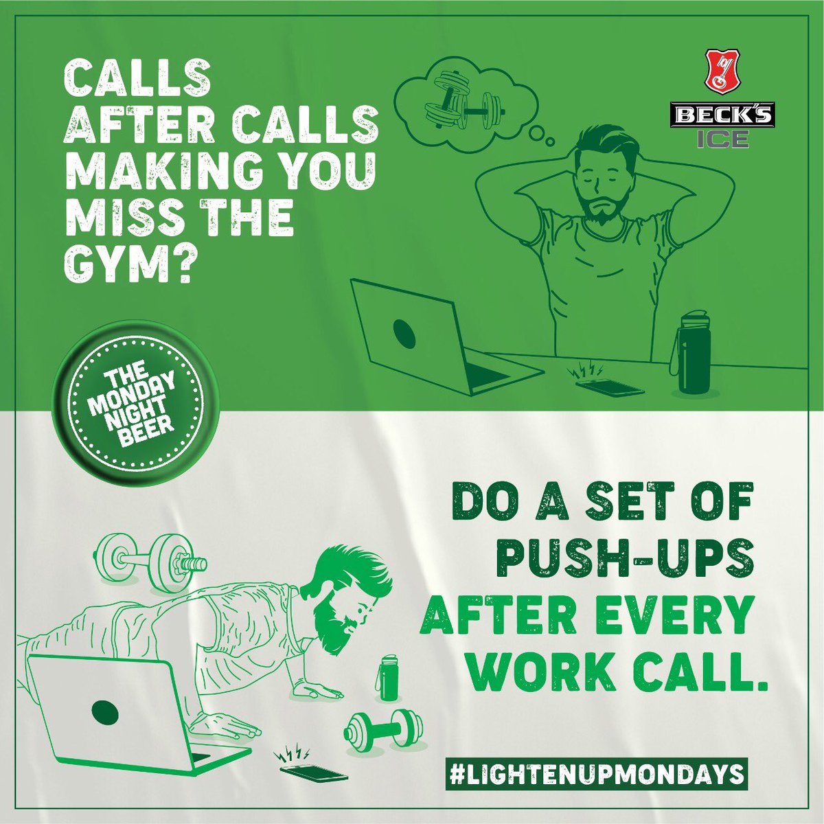 becksiceindia's tweet photo. Every meeting can now motivate you to get fit!

#LightenUpMondays #BecksIceIndia #KeepItSmooth #Monday #MondayNightBeer #MondayBeer #MondayThoughts #MondayMotivation #LightBeer #MildBeer #NewLaunch #NewBeer #Beer #Gym https://t.co/3sATB6Vpze