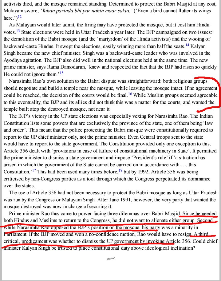 Left to him, Ram Mandir would have anyway still constructed albeit with an intact Babri Masjid as its neighbour. That was his solution to RJM as per his book on Ayodhya matterThat was necessary to protect both his govt & Congress' votebank but hardly useful for Hindu cause. 4/n