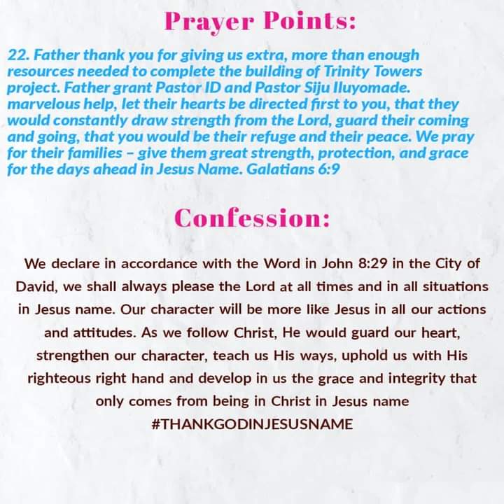RCCGCityofDavid's tweet photo. PRAYER POINTS for Day 28 of #RCCGFast ππ½
Prayer Focus: PRAYER FOR THE CHURCH OF GOD
#30DaysFast
#ThankingGodInJesusName
#CODDailyPrayerPoints https://t.co/Pot8tMDRoD