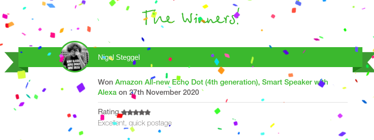ForeverCompeti2's tweet photo. Congratulations to the first of many #forevercomps raffle winners! Thank you Nigel for the 5 star review!
We raised £12.60 for @WWF selling just over half the tickets available!
#WINNER #raffle #Competition #giveaway #Cybermonday2020 #MondayMotivation #Amazon #EchoDot #WWF https://t.co/MKC3FszLXD