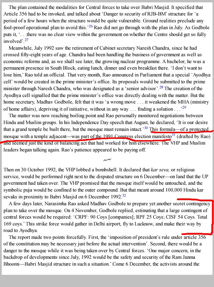 In 1991-92, UP was governed by BJP with Kalyan Singh as CMSince Rao distrusted Singh wrt protecting Babri, he had started plans to save it through potential President's rule(He even calcuated number of troops required for protection) and negotiations with BJP/VHP leaders. 8/n