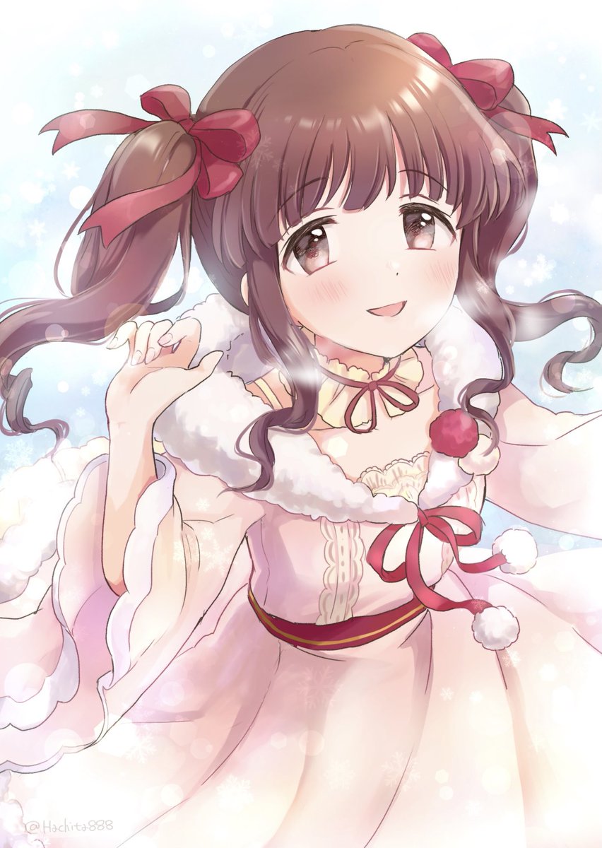 ogata chieri 1girl twintails solo brown hair dress brown eyes smile  illustration images