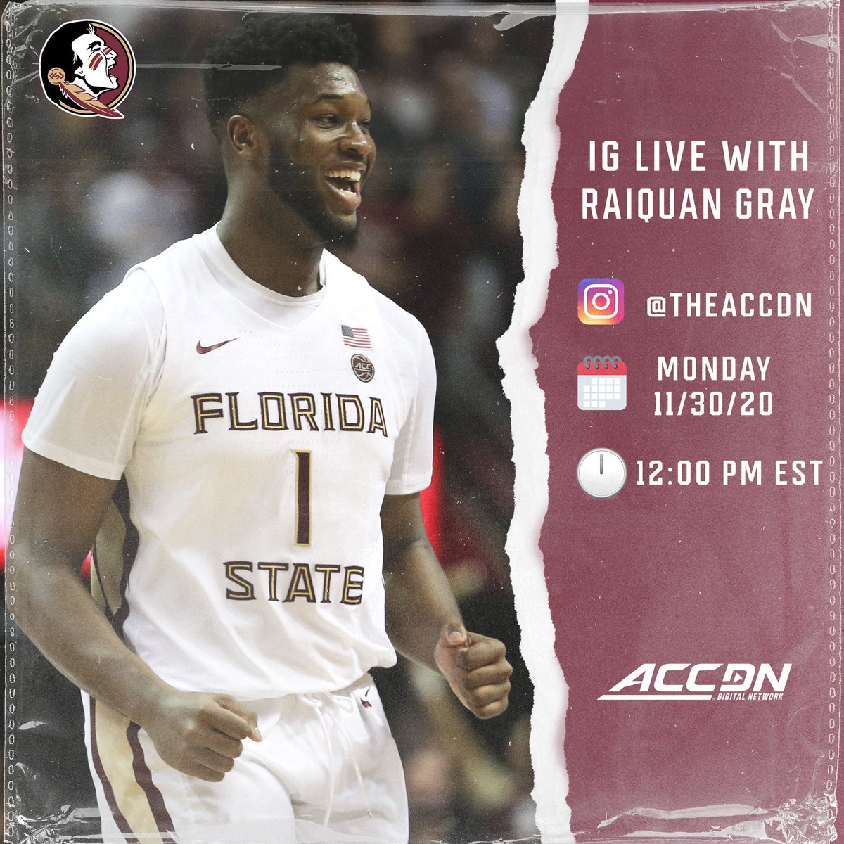 Raiquan Gray will be on IG Live with us at noon today to talk @FSUHoops!
Tune in!
#NewBlood | @Tgray4 https://t.co/WkZ4tCbwCr