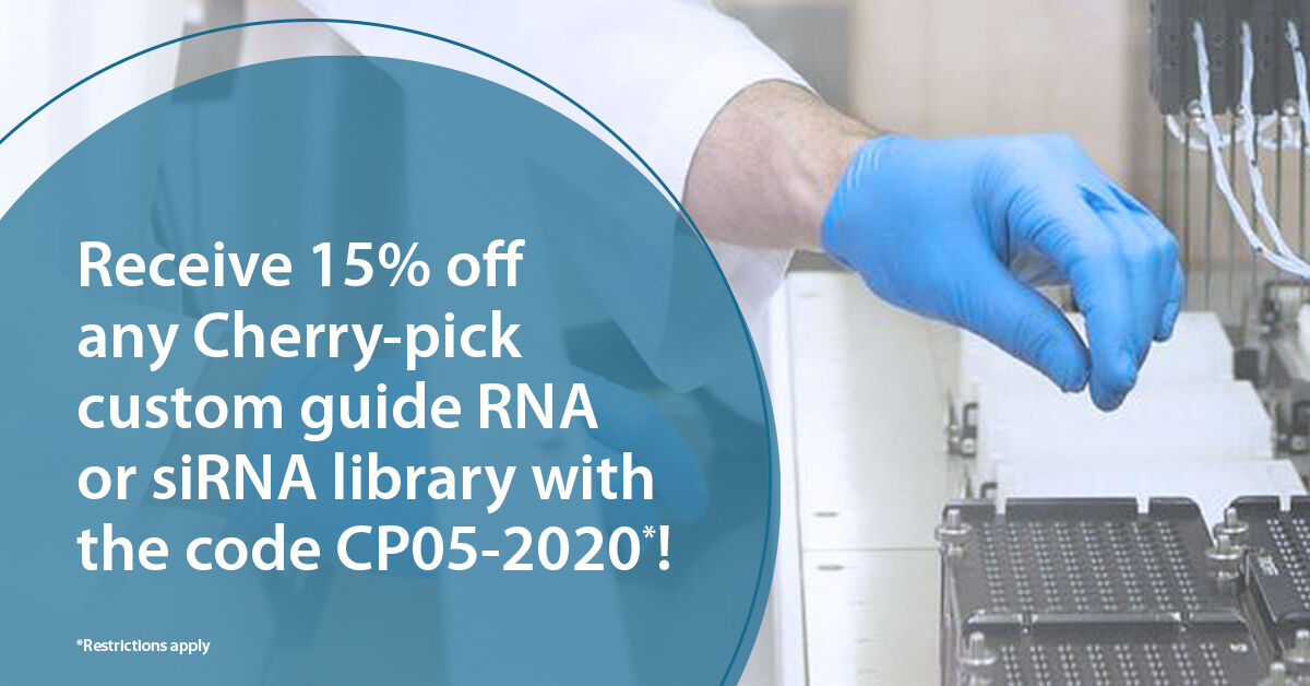 HZDiscovery's tweet photo. Wishing for an #RNAi or #CRISPR library for the #Holidays? Build a Cherry-pick custom #guideRNA or #siRNA library and get 15% off with the code CP05-2020﹡! https://t.co/Z1nx9zAtX4
#RNAsynthesis from #Dharmacon #CyberMonday
﹡only applies for items available through online tool https://t.co/3ExPV7YzCy