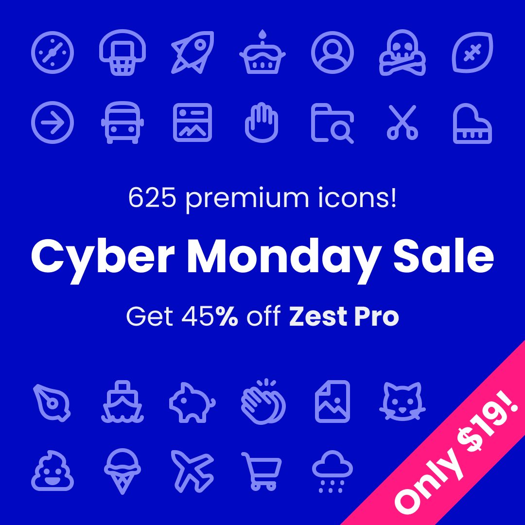 We’re digging deep for Cyber Monday and offering our biggest sale on Zest Pro all year! 625 icons for $19! For more details visit zesticons.com #CyberMonday
