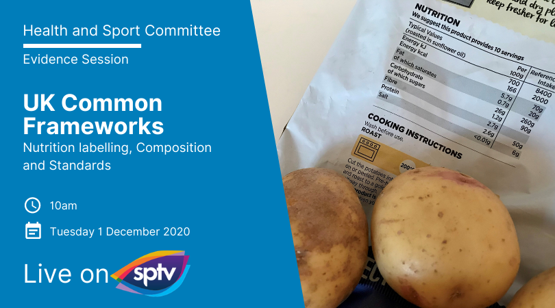 SP_HSCS's tweet image. This will be followed by an evidence session on the provisional UK Common Framework on #Nutrition labelling, Composition &amp;amp; Standards

#CommonFrameworks are being developed to ensure that rules &amp;amp; regulations in certain policy areas are consistent across the UK following #EUExit