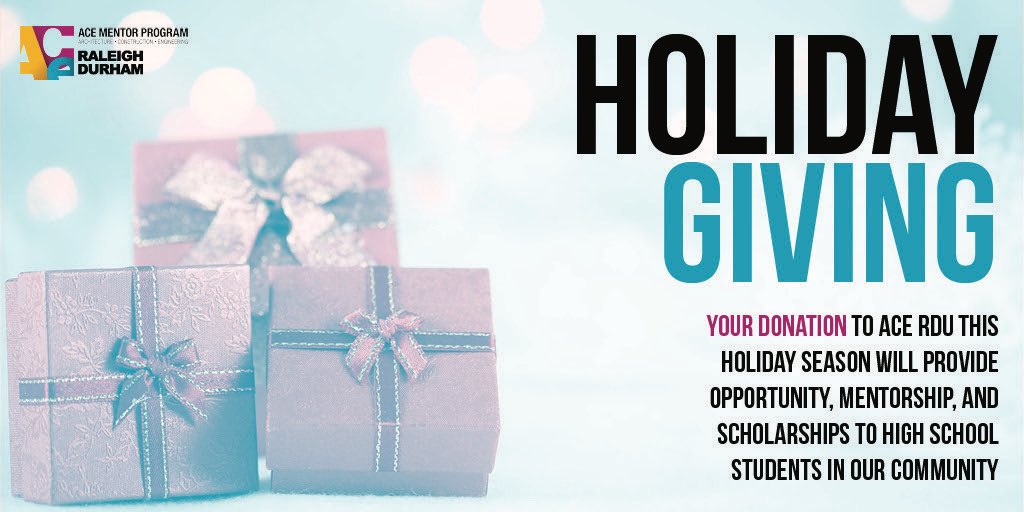 As you shop for holiday gifts for friends, family, and co-workers, please consider a donation to ACE RDU. Your donation will help high school students in our community learn critical skills and receive mentorship from industry leaders. Learn more: acerdu.org/donate-2/