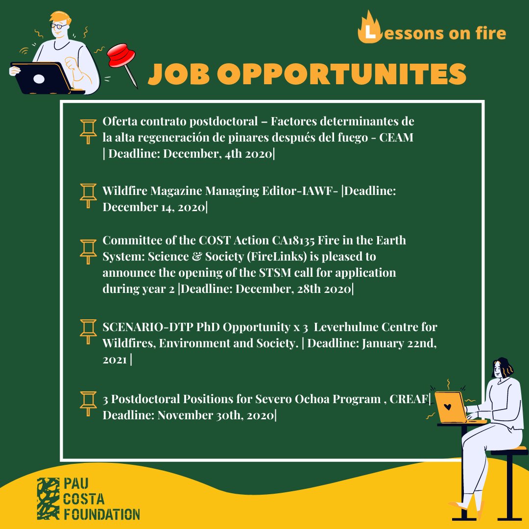PauCostaF's tweet photo. 🆕🗣️#JobOffers 💼in the 🔥#LessonsOnFire 📚 
Check them out! 👇🏾 https://t.co/OcEtJBAuSN @IAWF @CREAF_ecologia @CeamFundacion @COST_FIRElinks https://t.co/dJFhr2IFF6
