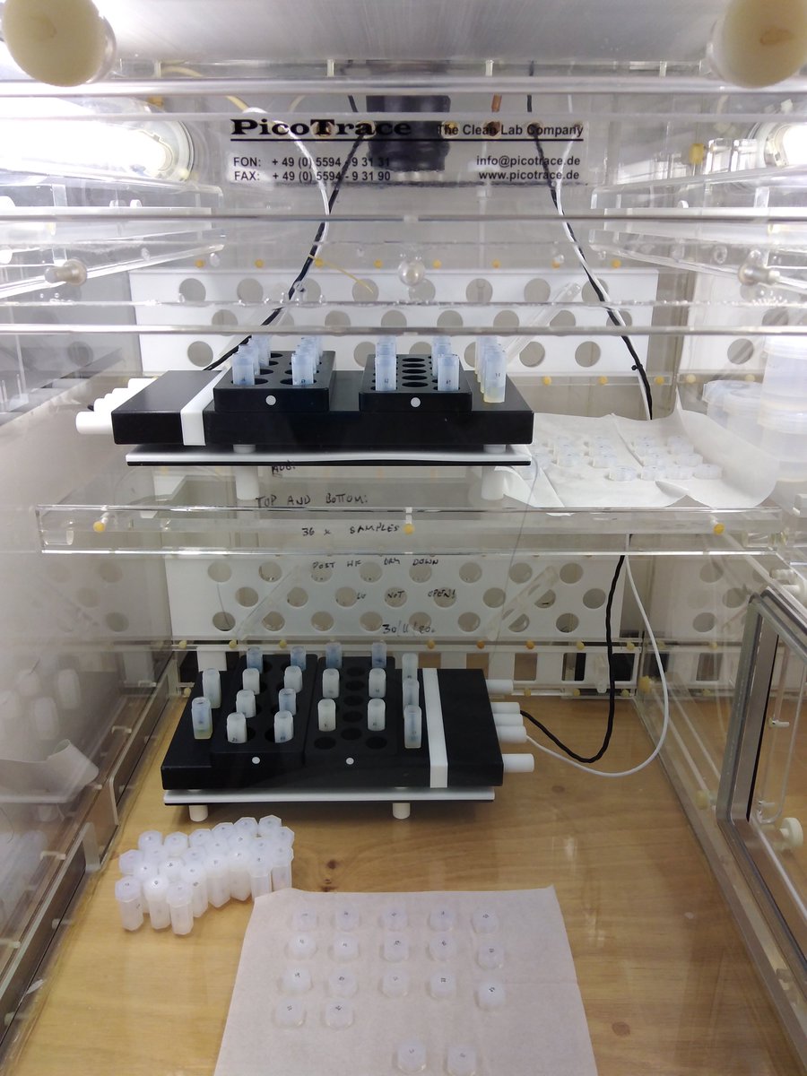 Approaching the end of a 90 sample digestion. Looking forward to seeing what elemental data can tell me about marine redox and hydrography from these late Triassic sites!