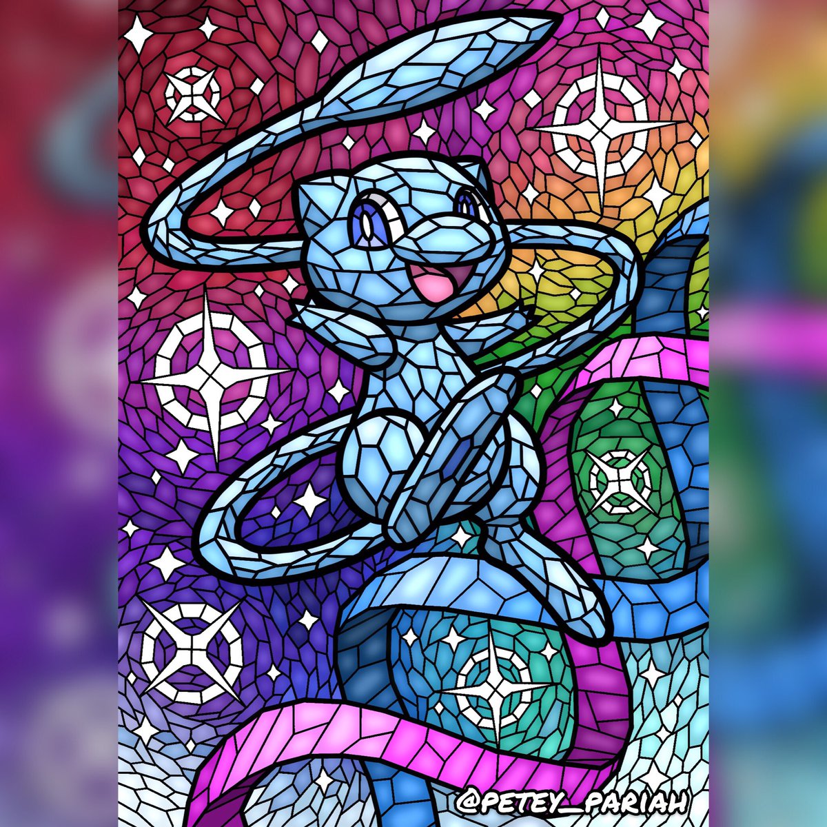 Stained glass Mew 
#mew #pokemon #stainedglass