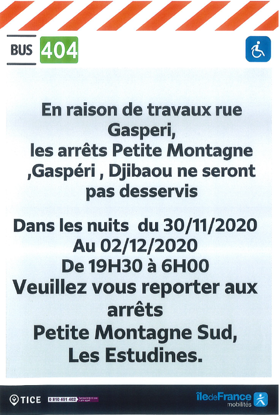 EvryEss_IDFM's tweet photo. ⚠️ #InfoTrafic Des travaux de nuit ont lieu à Evry-Courcouronnes. Les lignes #bus404, #bus405, #bus415 et #bus416 seront impactées du 30/11 au 2/12. Bonne journée sur le réseau Tice! 🚌 https://t.co/Dcqys8Blm3